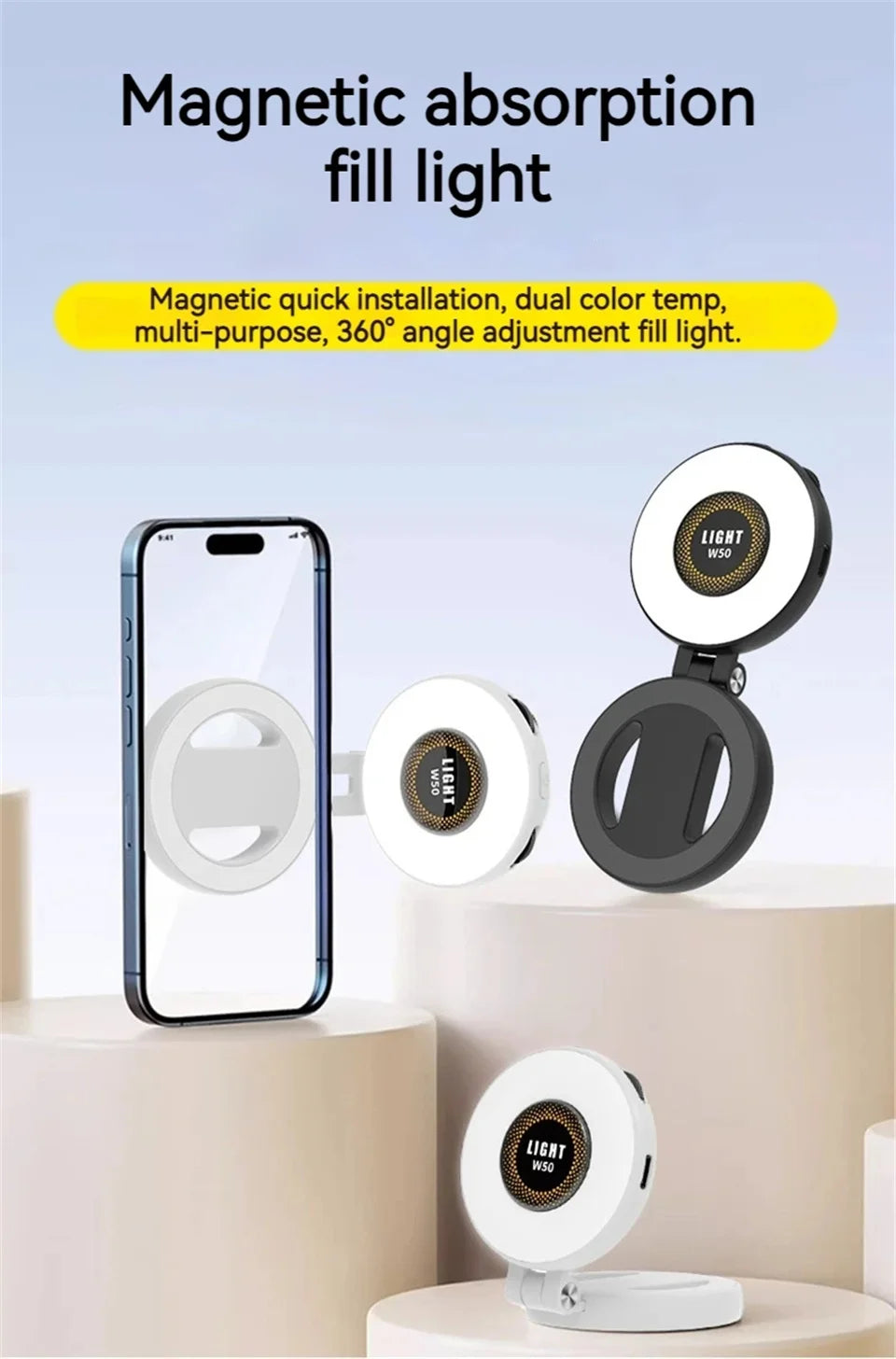 Roreta Magnetic Fill Light Mini Selfie Ring Fill Light 3 Mode with Led Light Universal for Smartphone Iphone Android photography
