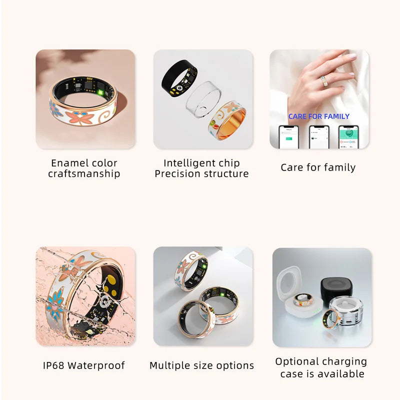 Smart Rings Color Enamels Fashion Women Smart Ring Female Stainless Steel Intelligent Finger Ring Lady IP68 Fitness Tracker Ring