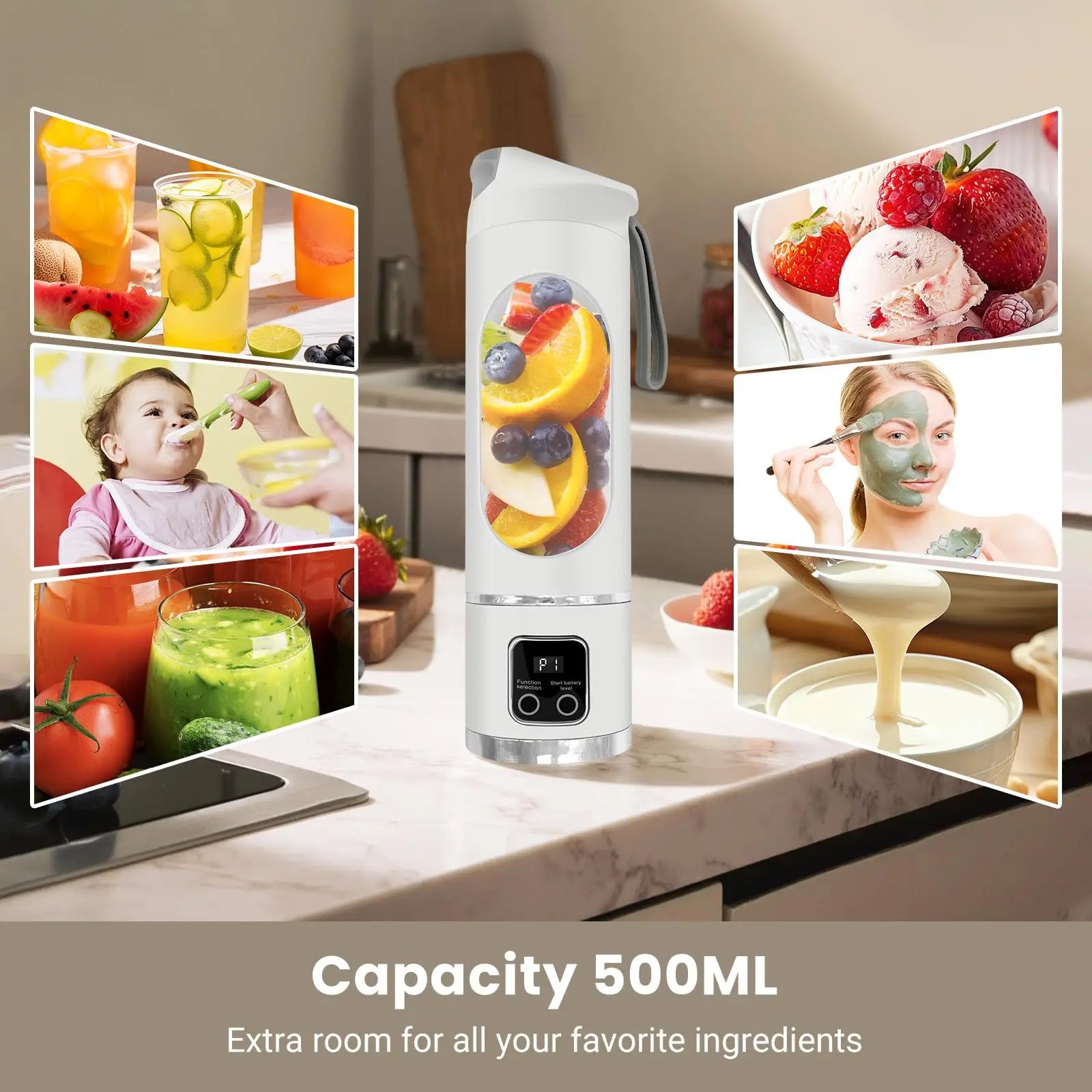 Portable USB-Rechargeable  Blender & Juicer，500ML Portable juicer Shakes and Smoothies Blender，Small Blenders，Mixing，Compact