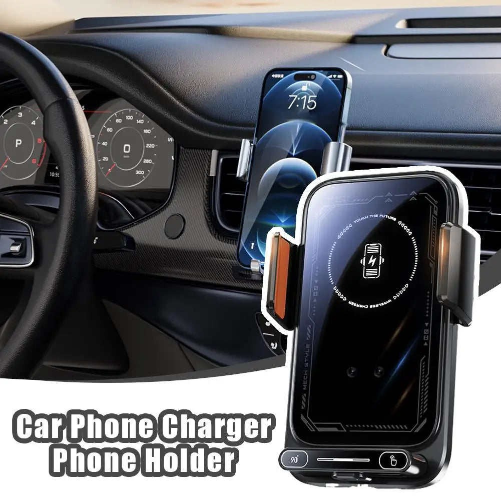 15W Wireless Car Charger with Infrared Sensor Auto Clamping Vent Mount One-Touch Rotation for Secure Fast Charging Accessories