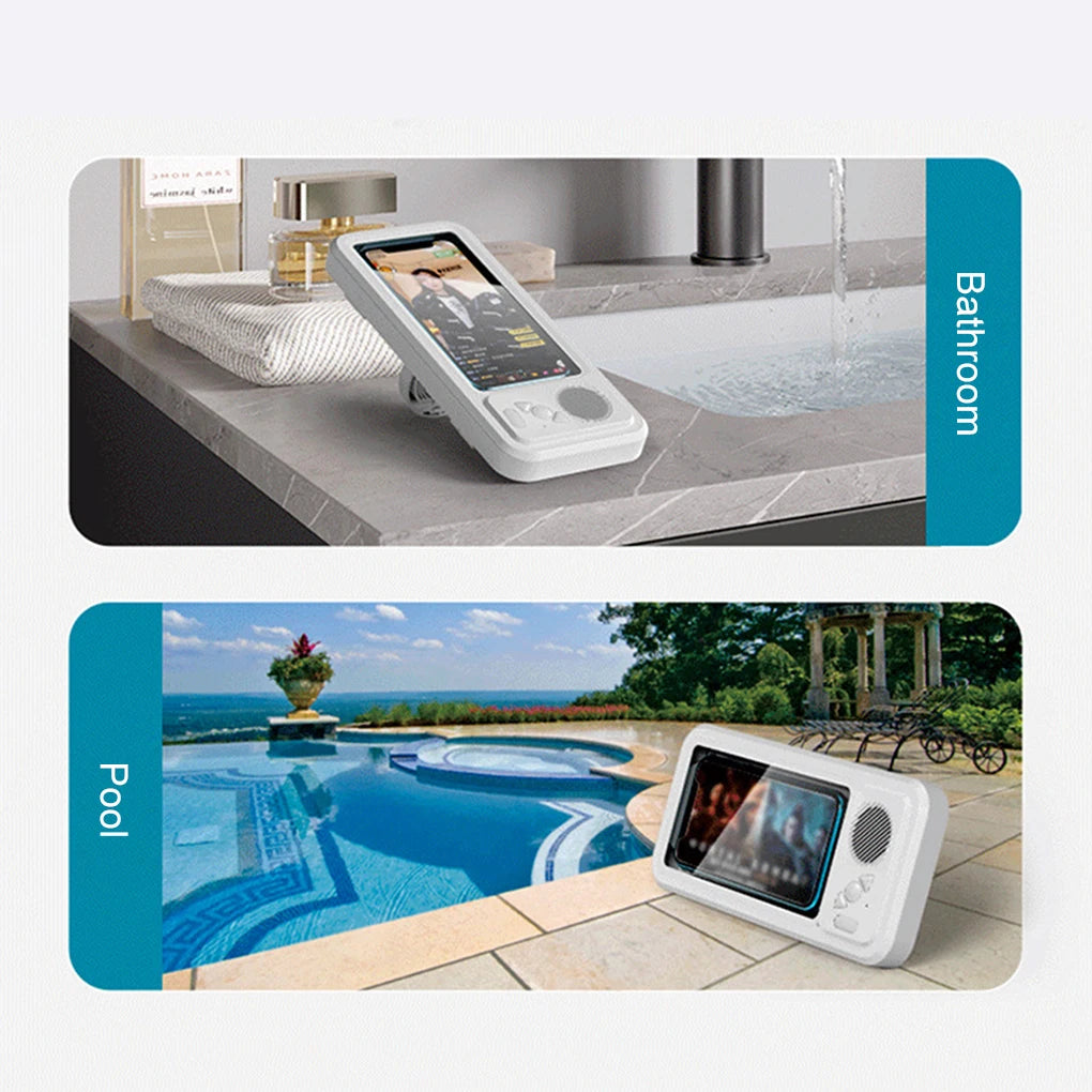 Bathroom Waterproof Mobile Phone Box Bluetooth Speaker Audio Bath TV Stand Mobile Phone Holder 360° Rotation Touch Screen