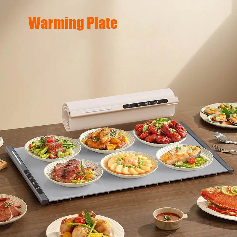 Electric Food Warmer Plate Foldable Warming Tray Plate Warmer Mat Food Fast Heating Portable Electric Warming Tray 8 Tem Setting