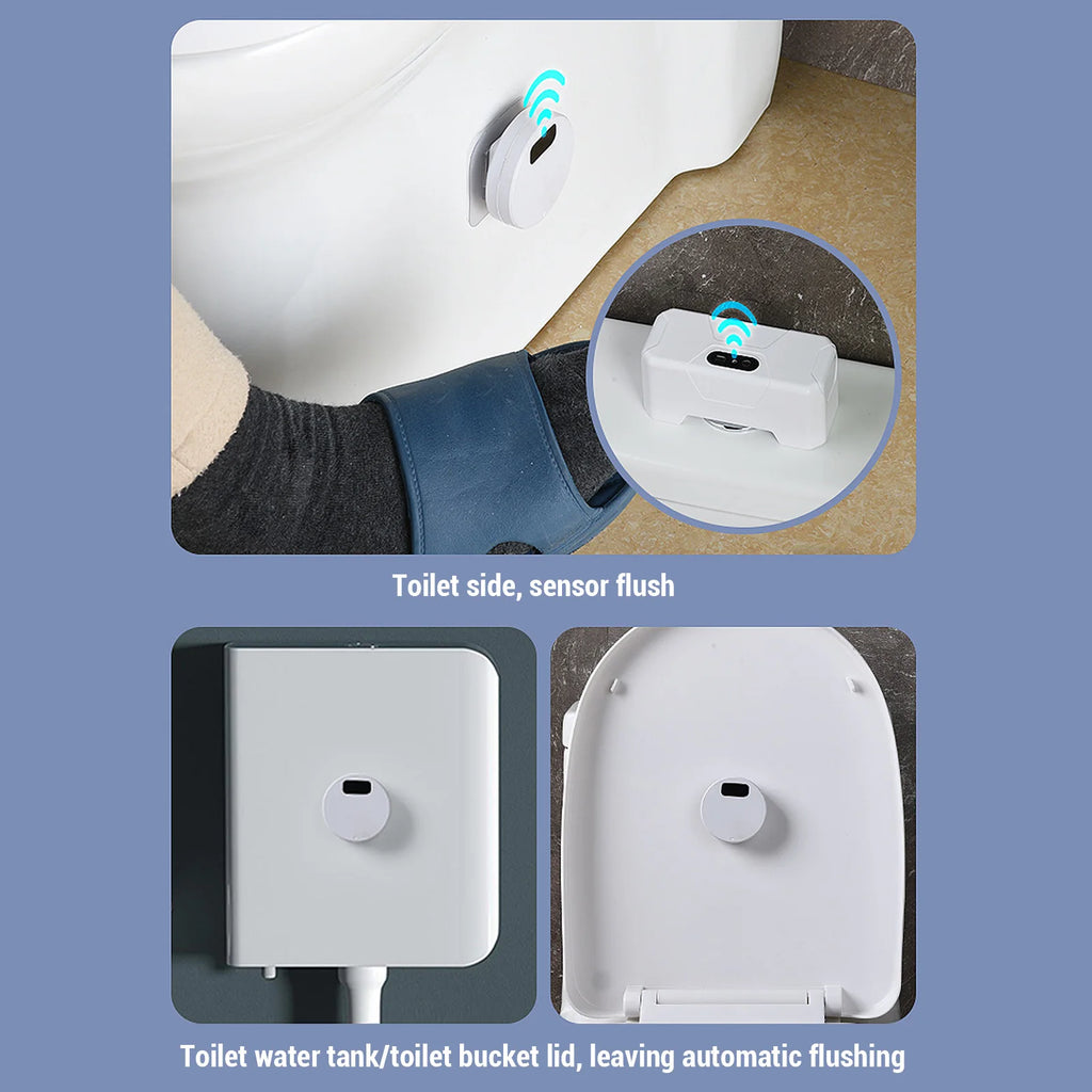 Automatic Toilet Flusher Touchless Toilet Flush Kit USB Rechargeable Versatile 20cm Sensing Distance IPX6 Water Proof for Home