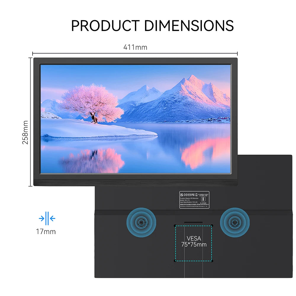 Portable Monitor 17.3 Inch External Laptop Display with USB-C HDMI Port Ultra-Thin Mobile Monitor for Business Travel Gaming
