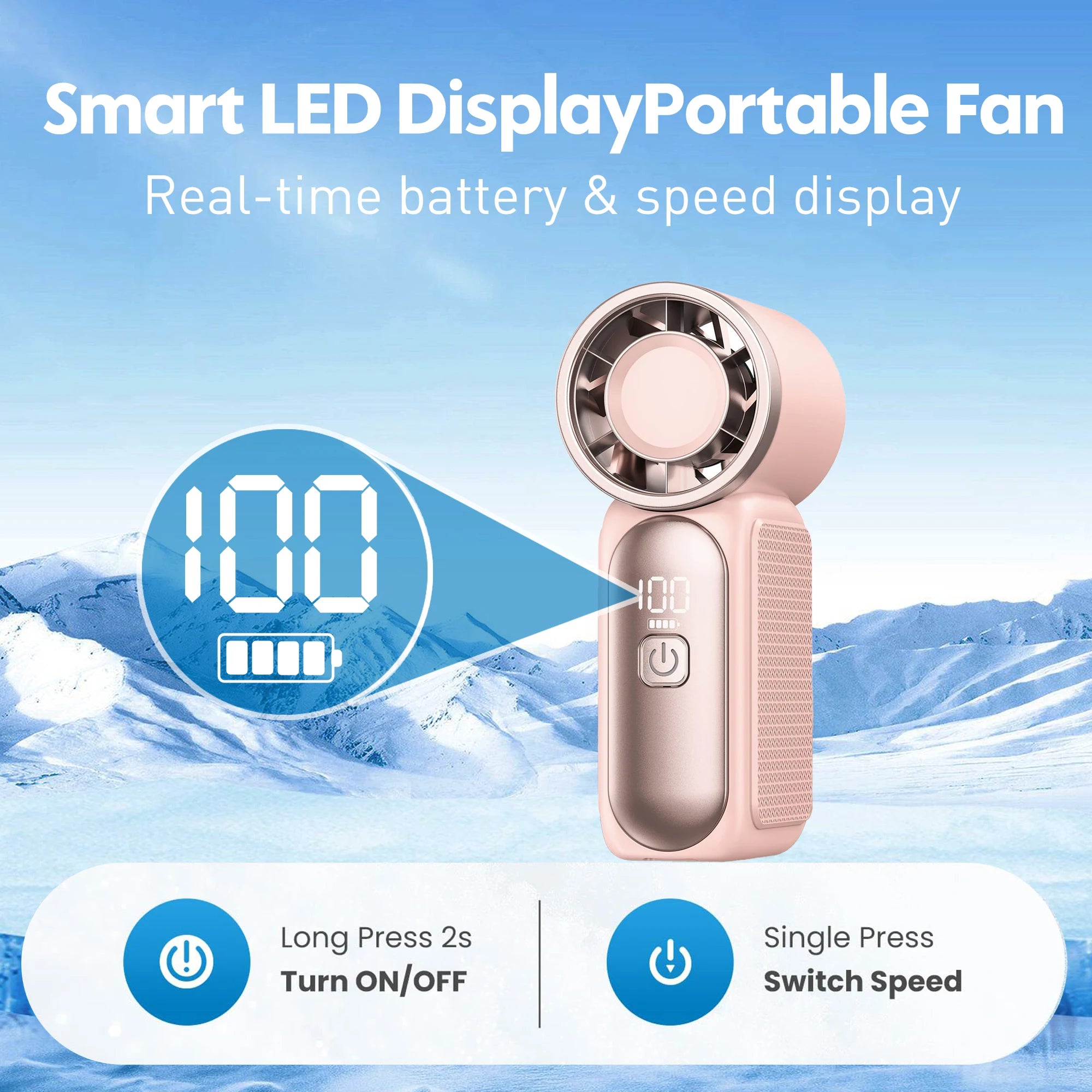 Portable Mini Handheld Fan 3000mAh High Speed Turbo LED Display 100 Adjustable Settings USB Rechargeable Desk Fan Travel