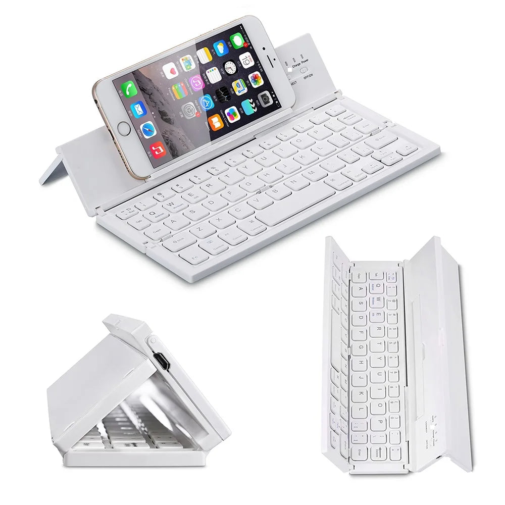 Portable Wireless Bluetooth Foldable Keyboard Mini Trifold Keyboard Aluminum Arabic English Layout for Mobile Phone Teclado