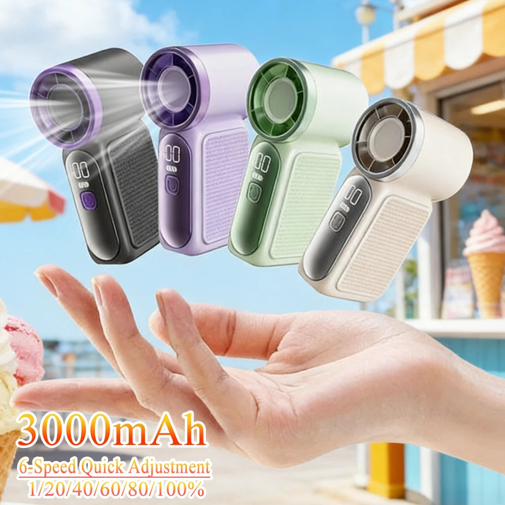 Portable Mini Handheld Fan 3000mAh High Speed Turbo LED Display 100 Adjustable Settings USB Rechargeable Desk Fan Travel