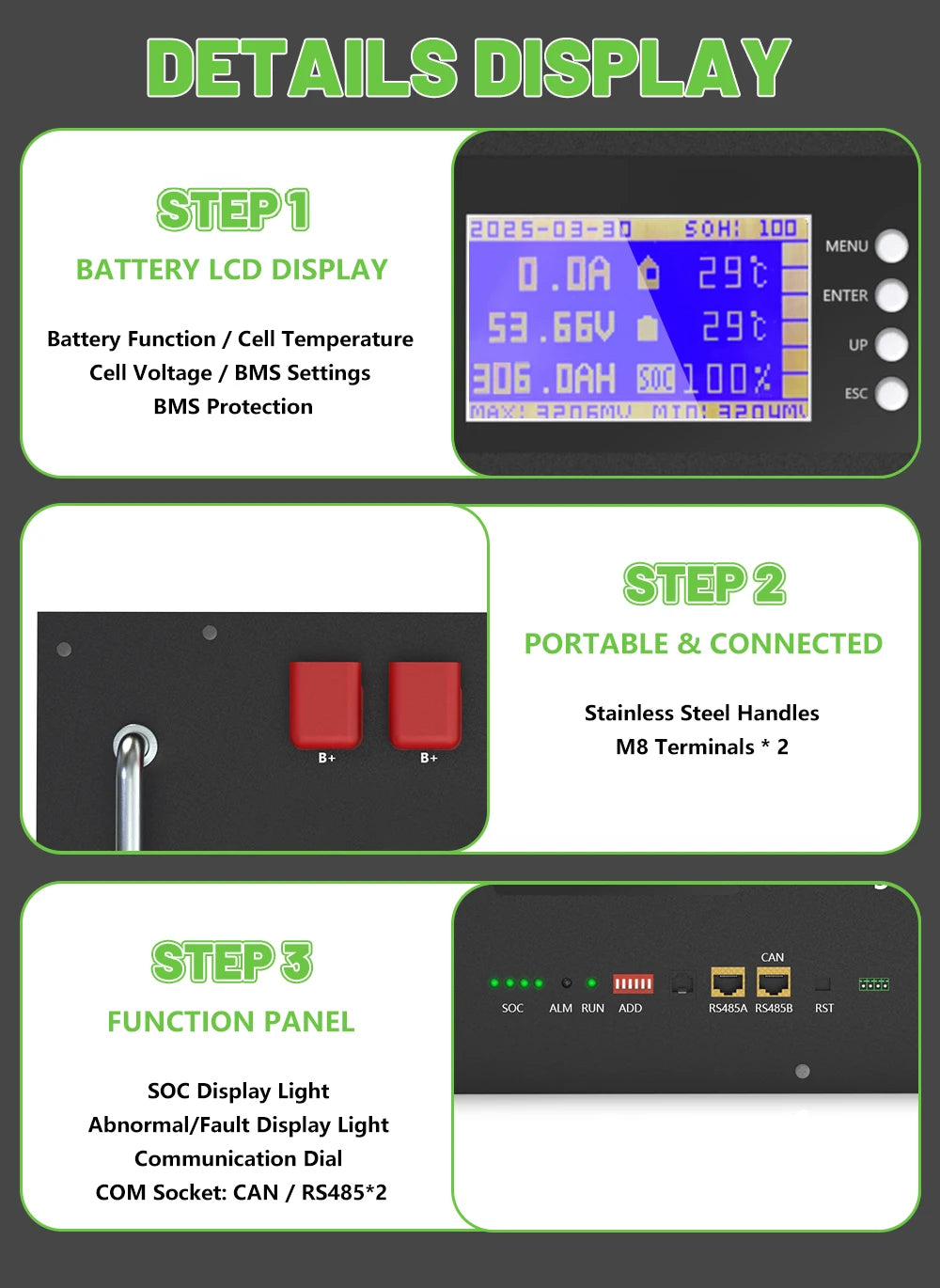LiFePO4 Battery 48V 300Ah 15Kwh 6000+ Cycles Bluetooth BMS 100Ah 120Ah 150Ah 200Ah Home Solar Energy RV Lithium Battery EU STOCK