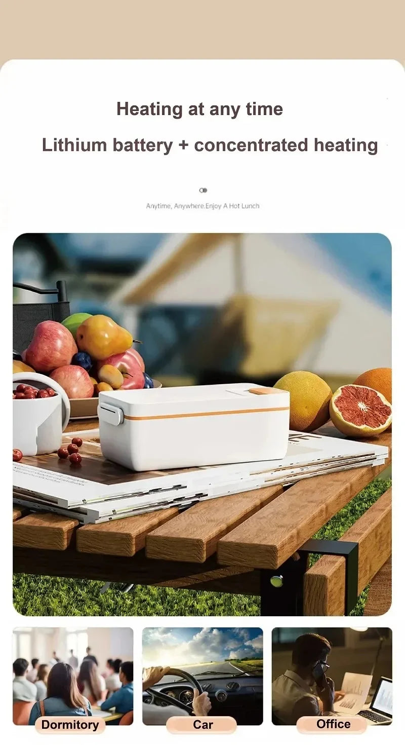 1L USB Electric Lunch Box Portable Heated Food Warmer Rechargeable Insulated Container for Office Camping Travel Commuting