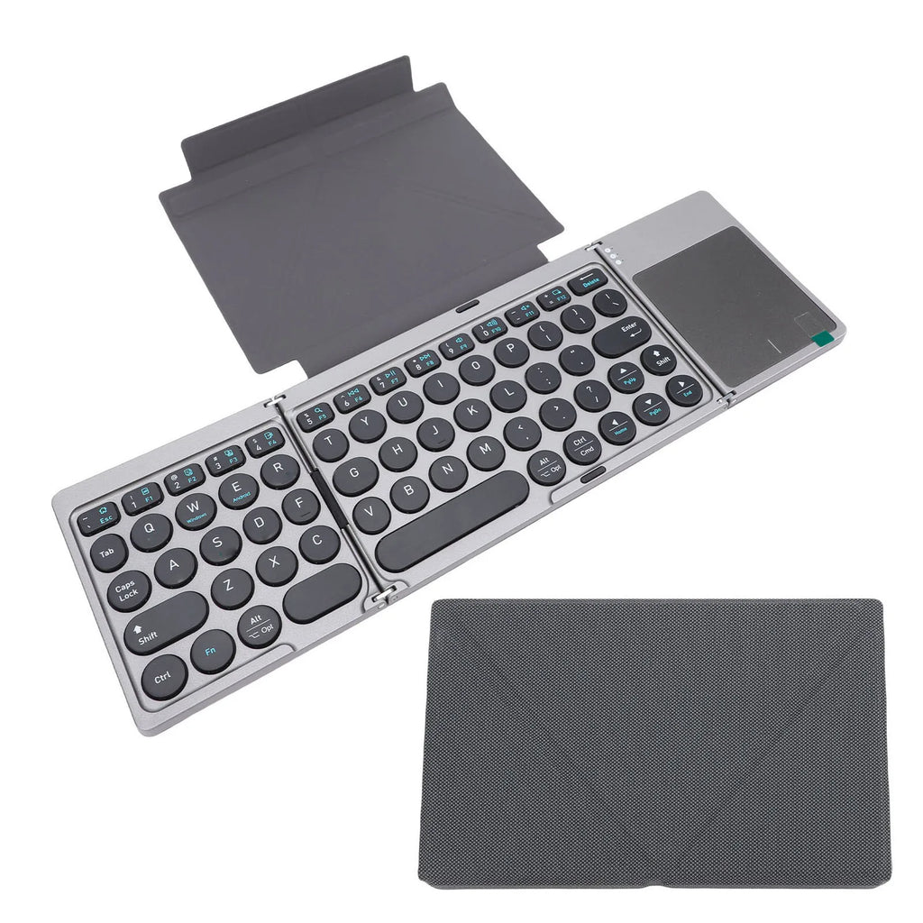 【HOT】Foldable Bluetooth Keyboard Portable Wireless Keyboard with PU Leather Cover Touchpad for Tablet Laptop Smartphone