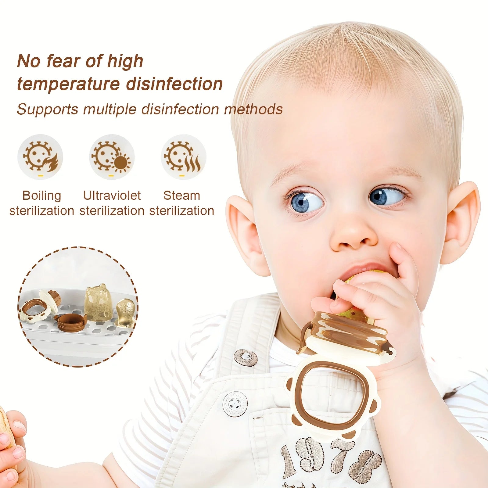 4-Piece Set, Silicone Baby Fruit Feeder, Rotating Push-Type Complementary Food Feeder, with Teething Handle and 3 Extra Mesh Bags