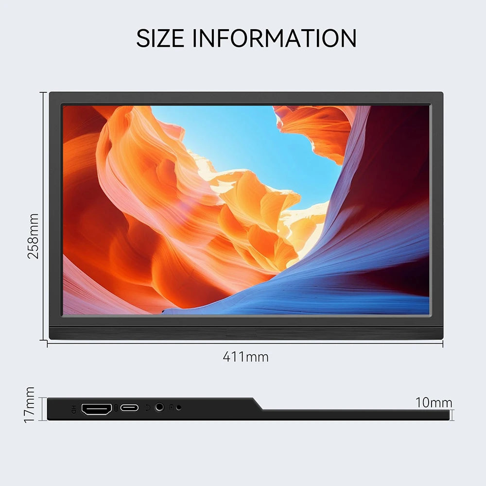 Portable Monitor 17.3 Inch External Laptop Display with USB-C HDMI Port Ultra-Thin Mobile Monitor for Business Travel Gaming