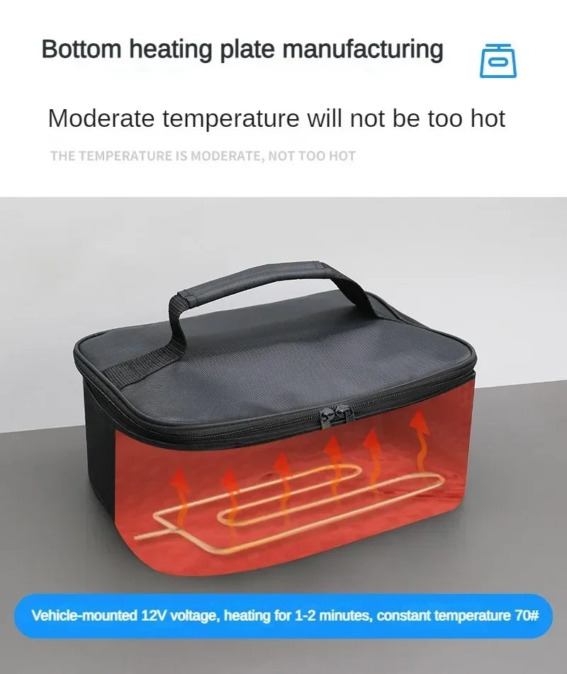 Portable Car Food Warmer Bag 12V Personal Car Electric Lunch Warmer Food Cooking Reheating Lunch Bag for Car Truck Work Travel
