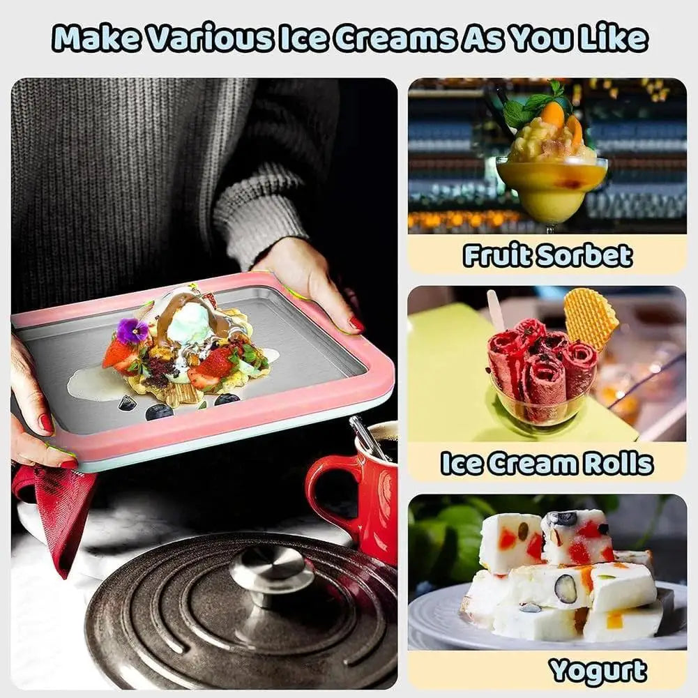 DIY Ice Cream Maker Yogurt Maker Machine with 2 Spatulas Homemade Rolled Cream Sorbet Gelato,Household Ice Cream Roller Pan