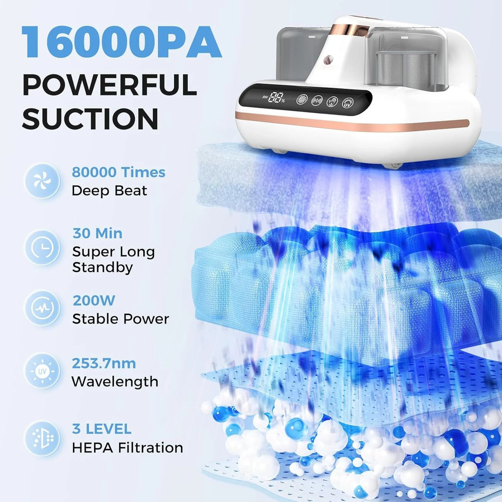 Mattress Vacuum Cleaner - 5-in-1 Cordless Bed Vacuum Cleaner, Powered by UV-C Light & Ultrasonic Technology