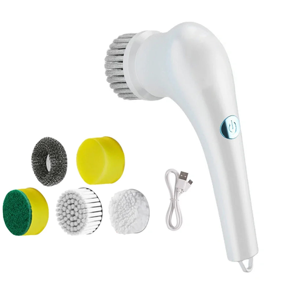 Electric Clean Brush Multifunctional Wireless Clean Brush 360 Degree Rotation 3 Replaceable Brush Heads Bathroom Kitchen Cleaner