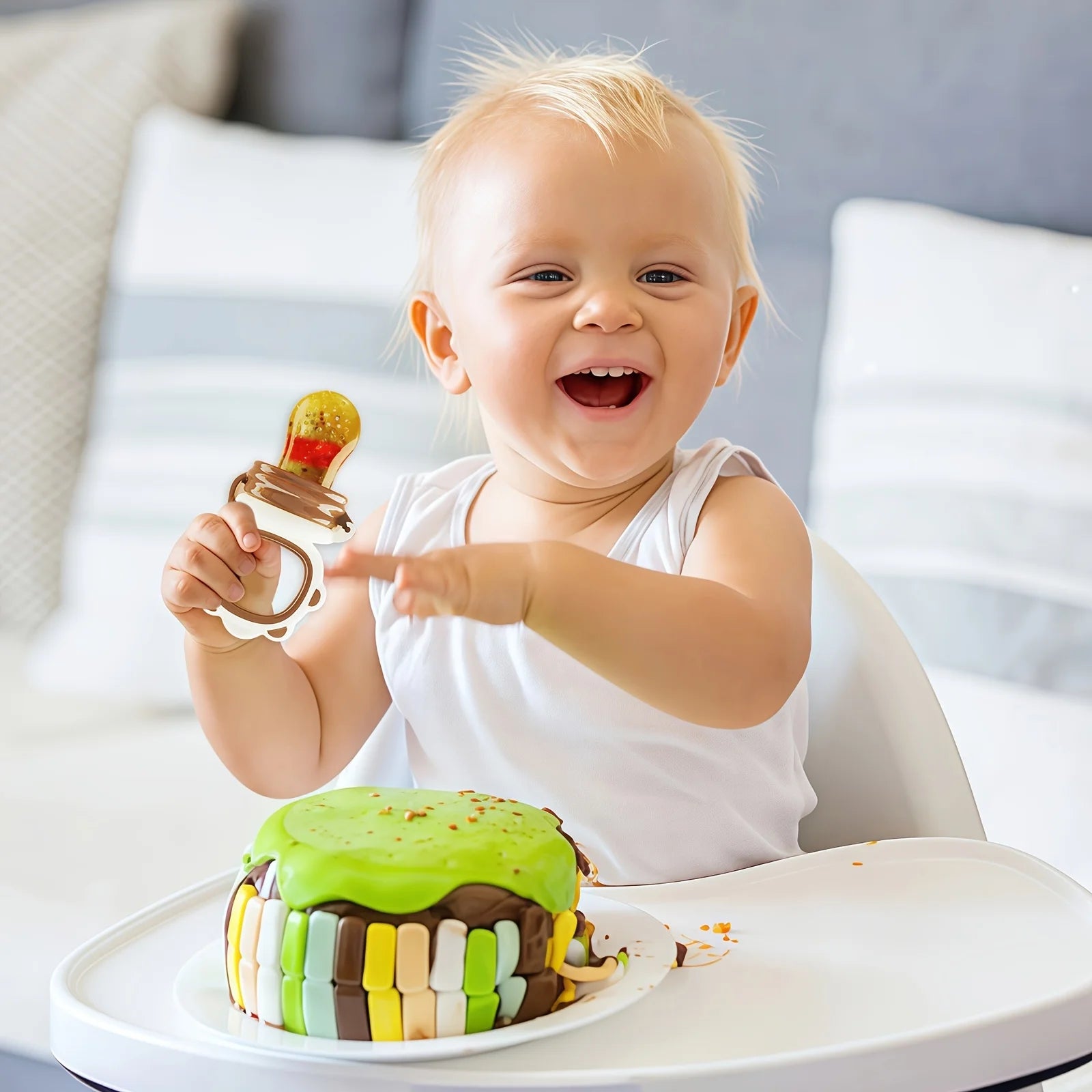 4-Piece Set, Silicone Baby Fruit Feeder, Rotating Push-Type Complementary Food Feeder, with Teething Handle and 3 Extra Mesh Bags