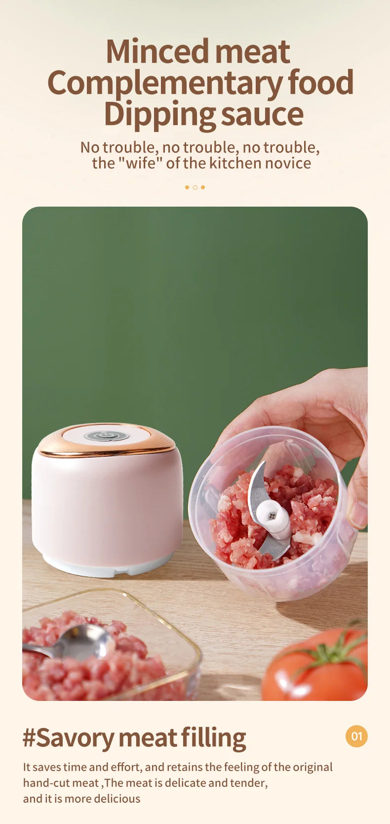 Mini Electric Garlic Chopper & Meat Grinder | USB Rechargeable, Sturdy, Durable Vegetable Crusher | Kitchen Food Processor
