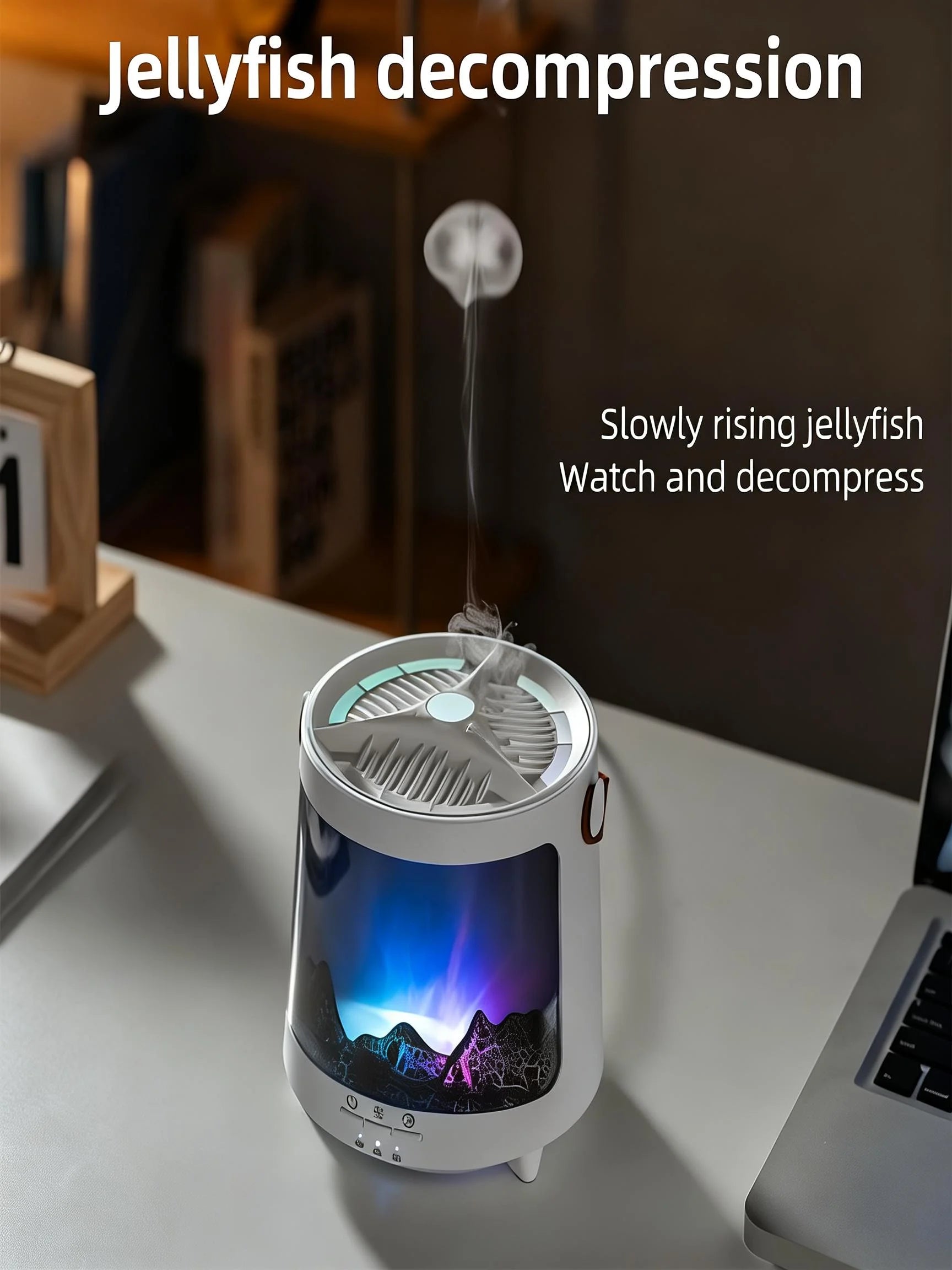 Aurora Jellyfish Humidifier Essential Oil Diffuser Flame Aroma Diffuser Ultrasonic Cool Mist Maker Fogger LED Night Light
