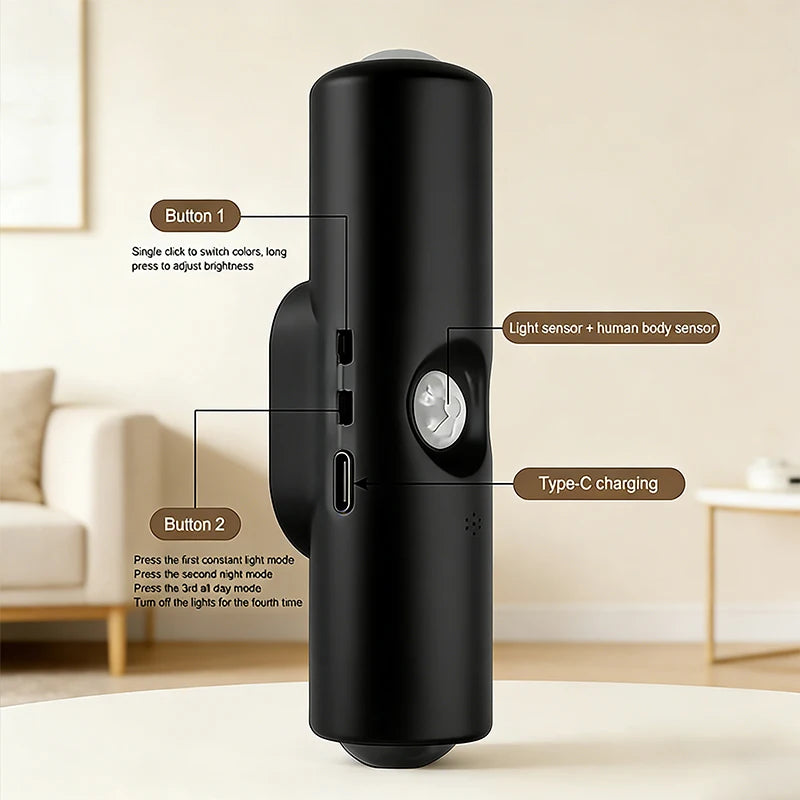 LED Motion Sensor Lights with 3 Color Modes USB Rechargeable Smart Sensor Wall Lights for Stairs Closets Doorways Night Lights