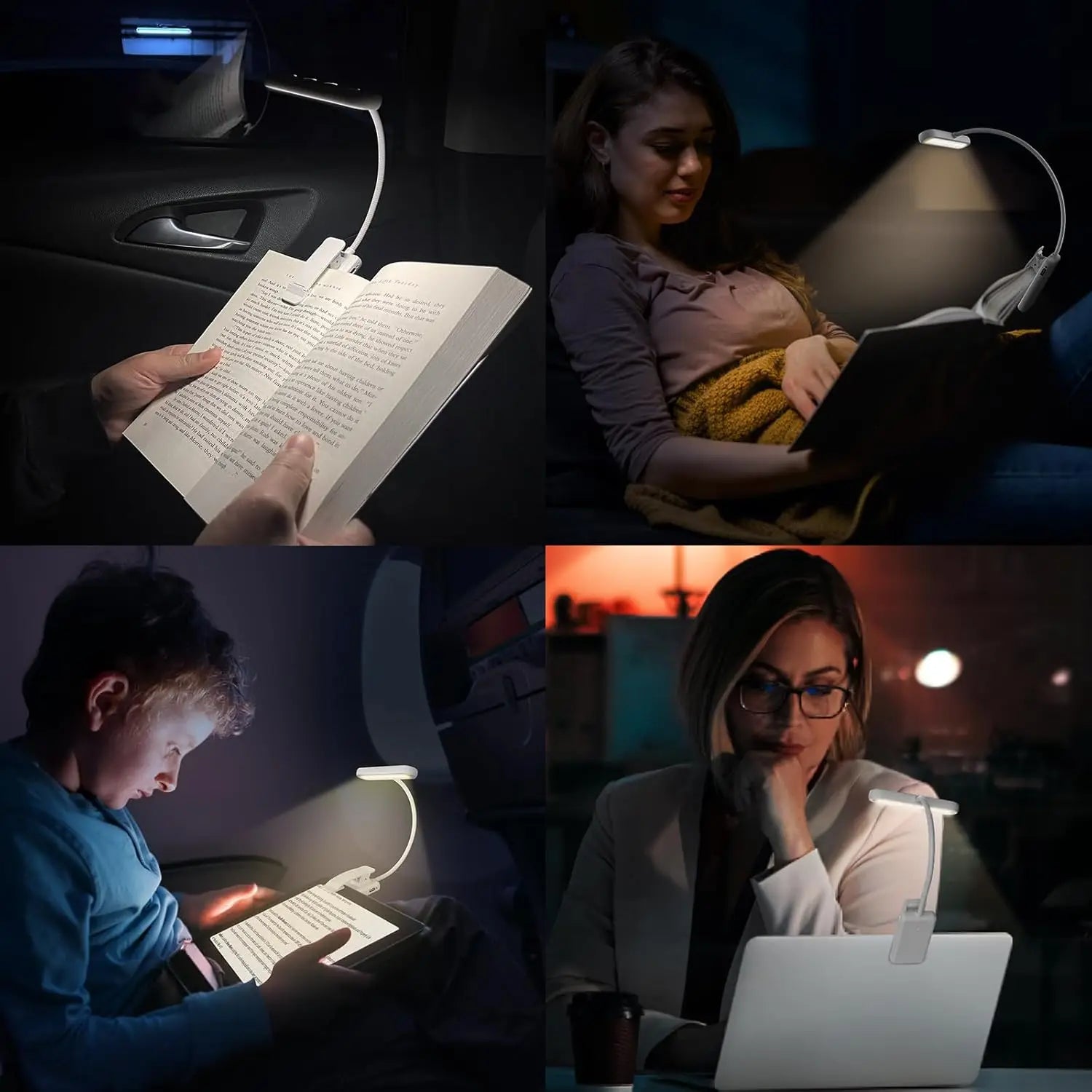 LED Book Light Reading Light Eye Caring Clip-on USB Rechargeable Dimmable Light Lamp Adjustable Flexible Night Reading Lamp