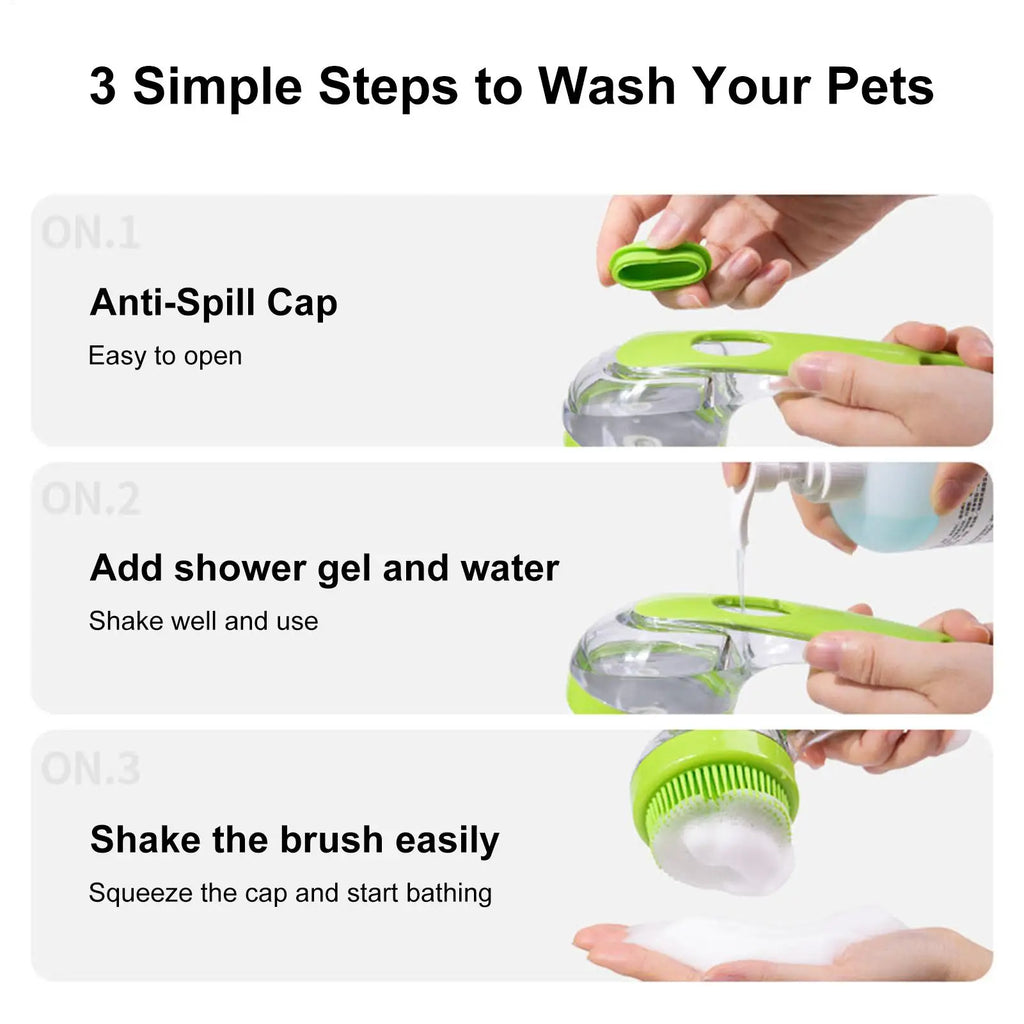Dog Shampoo Brush Bathing Brush for Dog Bath Gentle Scrub Massager with Soap Dispenser Portable Washer Tool for Shower Massage