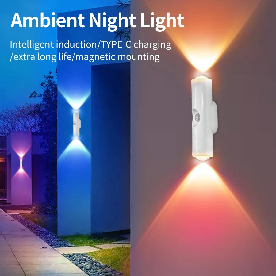 LED Motion Sensor Night Light RGB Colors Changing Wireless Wall Lamp Rechargeable Magnetic Sunset Lamp for Bedroom Living Room