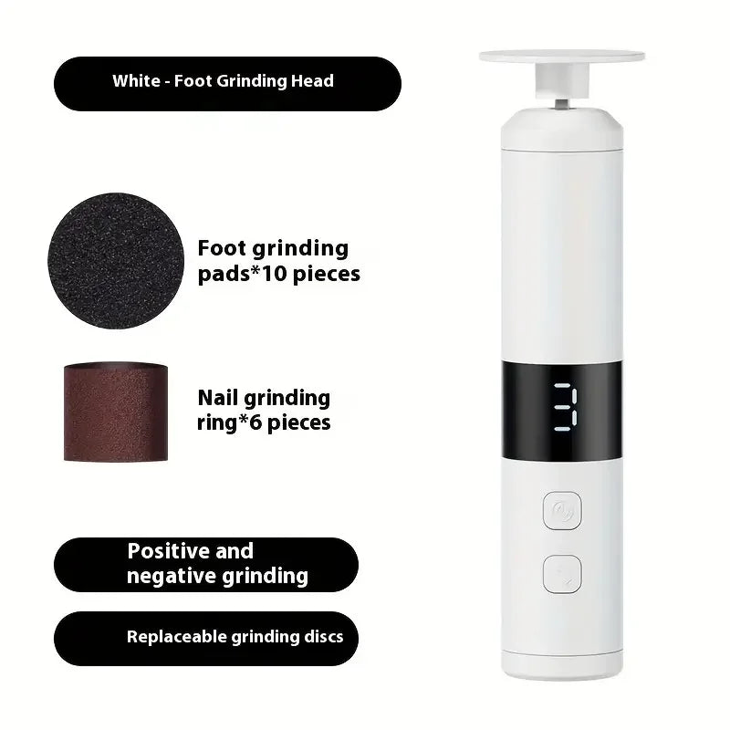 Electric 2-in-1 foot grinder and nail grinder - USB foot repair equipment with 3-speed adjustment and 16 interchangeable heads