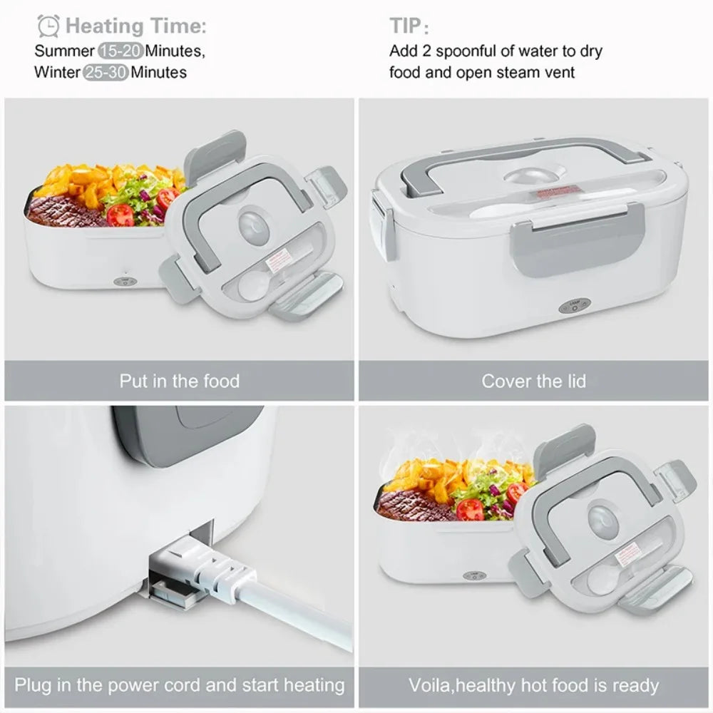 3-in-1 Electric Lunch Box Warmer - Fast Heating 12V/24V/110V Portable Food Container for Adults, Truck Drivers &Office Workers