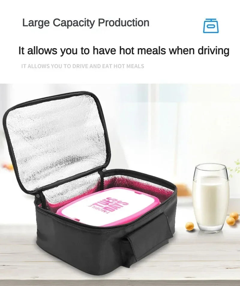 Portable Car Food Warmer Bag 12V Personal Car Electric Lunch Warmer Food Cooking Reheating Lunch Bag for Car Truck Work Travel