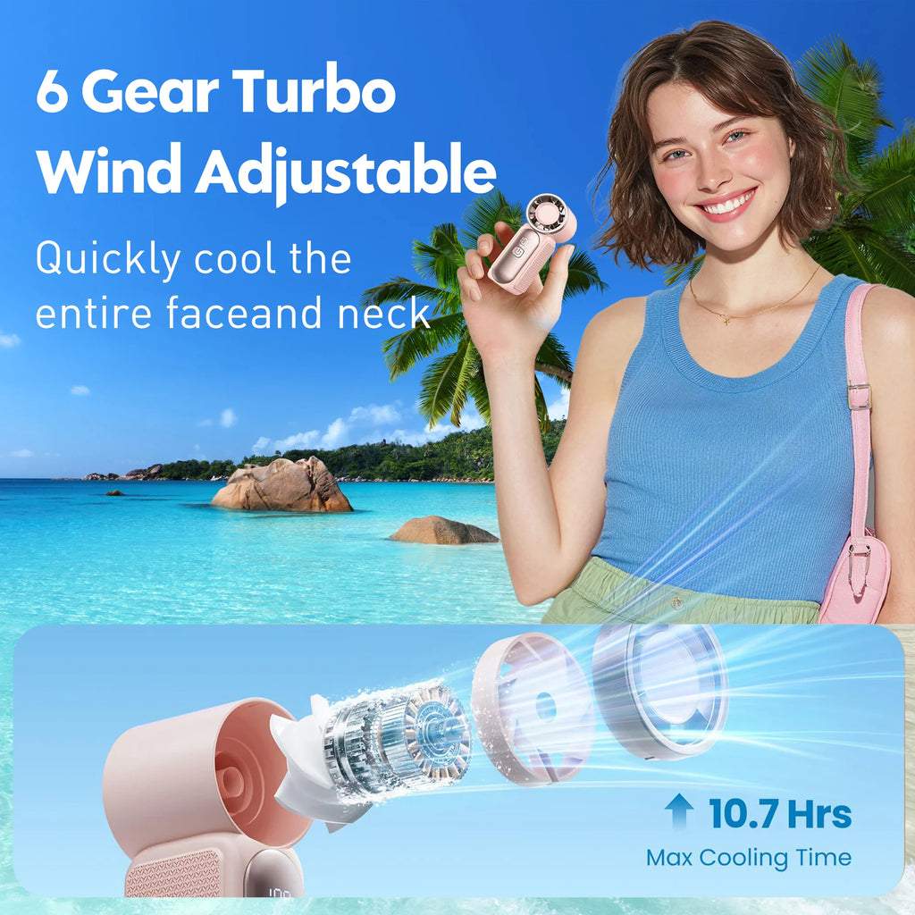Portable Mini Handheld Fan 3000mAh High Speed Turbo LED Display 100 Adjustable Settings USB Rechargeable Desk Fan Travel
