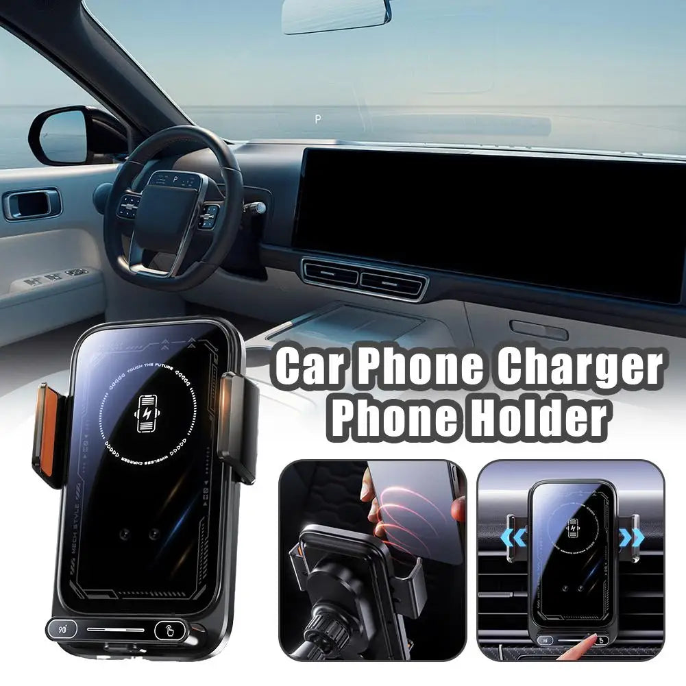15W Wireless Car Charger with Infrared Sensor Auto Clamping Vent Mount One-Touch Rotation for Secure Fast Charging Accessories